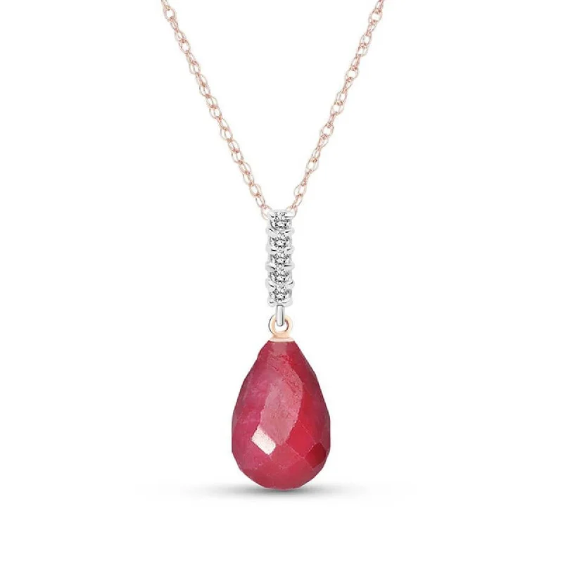 gibbous moon pendant necklace-8.88 Carat 14K Solid Rose Gold Necklace Diamond Briolette Drop Ruby