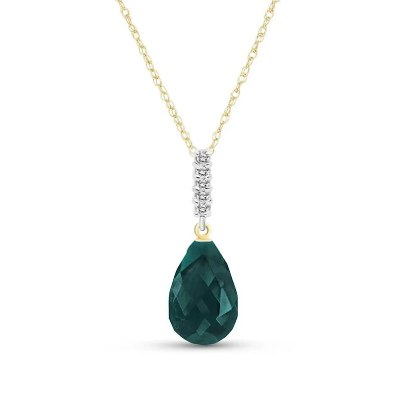 flow-shaped pendant necklace-8.88 Carat 14K Solid Yellow Gold Necklace Diamond Briolette Drop Emerald