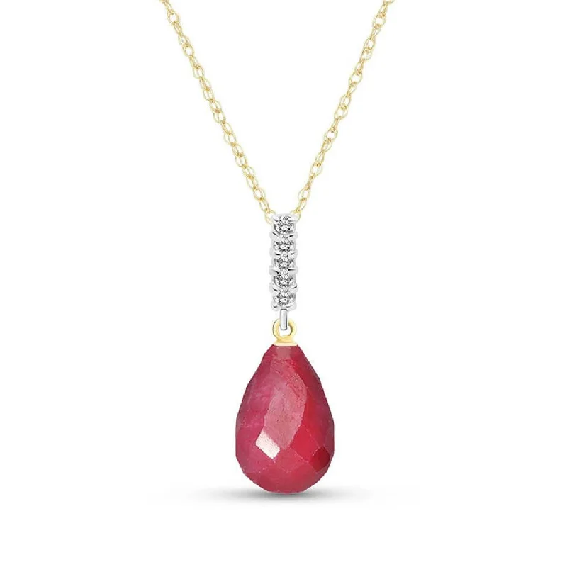 ten-gem layered necklace-8.88 Carat 14K Solid Yellow Gold Necklace Diamond Briolette Drop Ruby