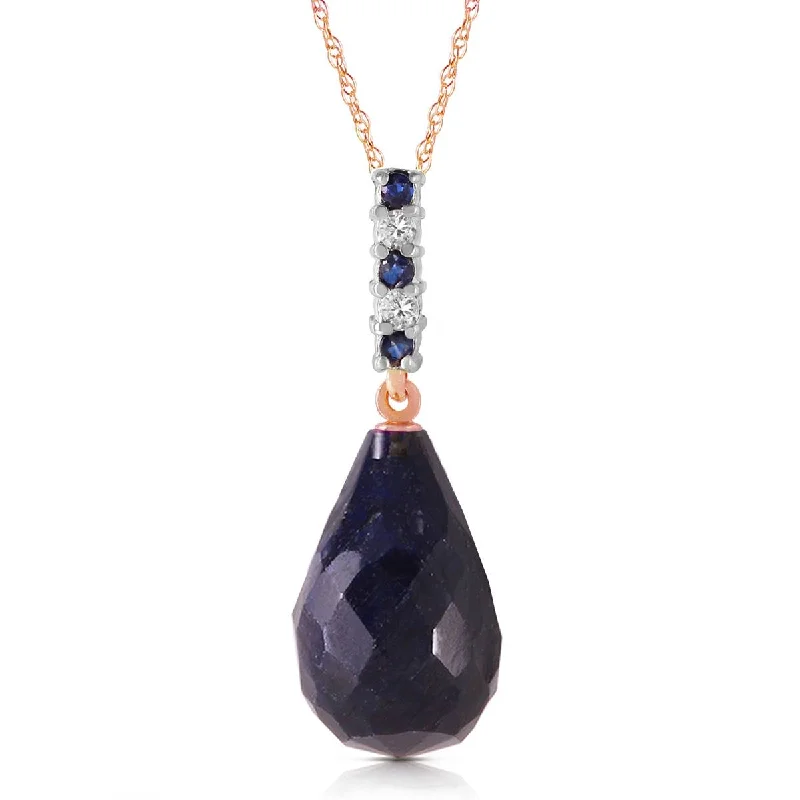 luxurious silver necklace-8.95 Carat 14K Solid Rose Gold Necklace Diamond Briolette Drop Sapphire