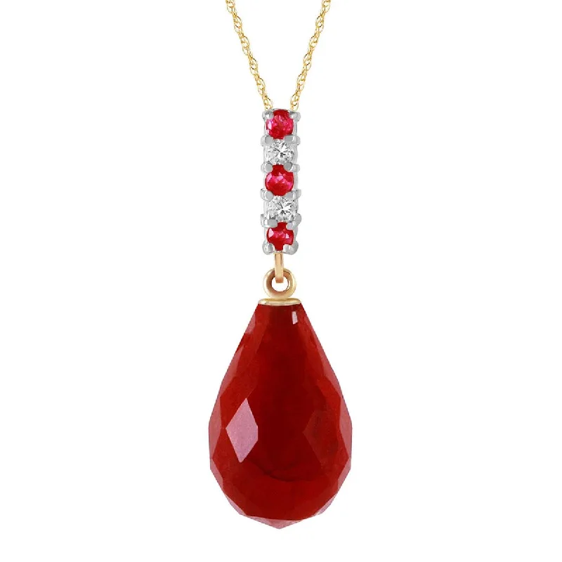 retro pearl chain necklace-8.95 Carat 14K Solid Yellow Gold Necklace Diamond Briolette Drop Ruby