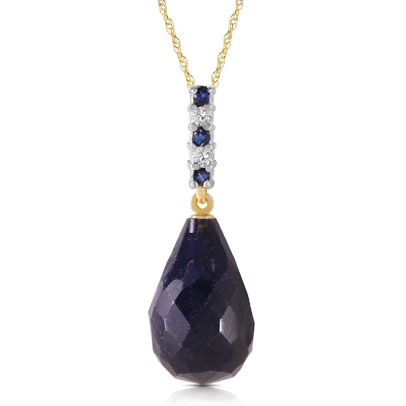 leafy-themed pendant necklace-8.95 Carat 14K Solid Yellow Gold Necklace Diamond Briolette Drop Sapphire