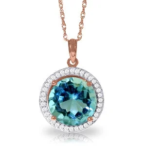 knotted love necklace-8 Carat 14K Solid Rose Gold Diamond Blue Topaz Necklace