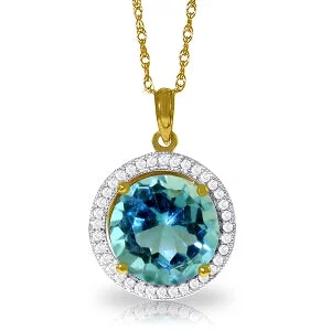 rose gold ten-chain necklace-8 Carat 14K Solid Yellow Gold Diamond Blue Topaz Necklace