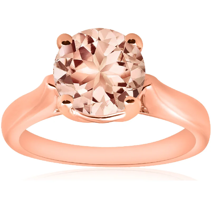 rose gold garnet ring-8MM Round 1 3/4CT Genuine Morgranite 14k Rose Gold Solitaire Engagement Ring