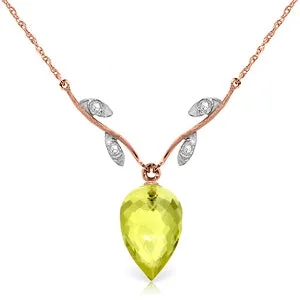 chiseled silver chain necklace-9.02 Carat 14K Solid Rose Gold Necklace Diamond Briolette Lemon Quartz