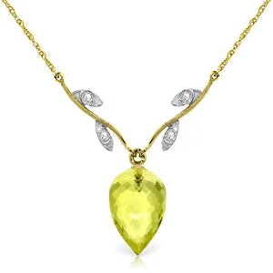 retro sapphire necklace-9.02 Carat 14K Solid Yellow Gold Necklace Diamond Briolette Lemon Quartz