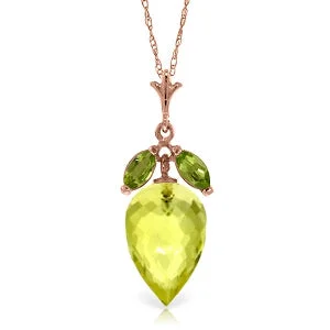 leafy-inspired chain necklace-9.5 Carat 14K Solid Rose Gold Necklace Peridot Briolette Lemon Quartz