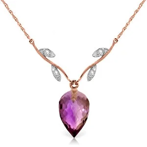 chiseled silver necklace-9.52 Carat 14K Solid Rose Gold Necklace Diamond Briolette Amethyst