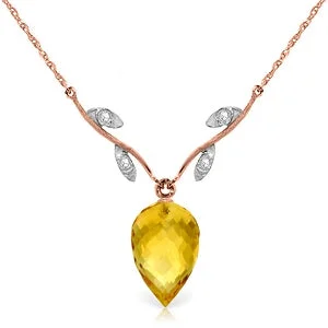 flow-shaped layered necklace-9.52 Carat 14K Solid Rose Gold Necklace Diamond Briolette Citrine