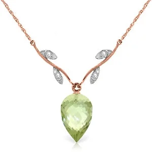 rose gold knotted necklace-9.52 Carat 14K Solid Rose Gold Necklace Diamond Briolette Green Amethyst