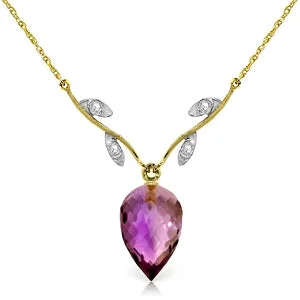 custom cosmos necklace-9.52 Carat 14K Solid Yellow Gold Necklace Diamond Briolette Amethyst