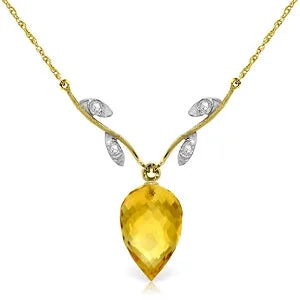 tarnished silver chain necklace-9.52 Carat 14K Solid Yellow Gold Necklace Diamond Briolette Citrine