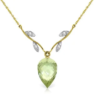 flow-shaped charm necklace-9.52 Carat 14K Solid Yellow Gold Necklace Diamond Briolette Green Amethyst