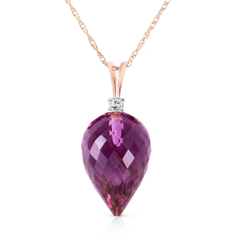 vintage birthstone necklace-9.55 Carat 14K Solid Rose Gold Necklace Diamond Briolette Drop Amethyst