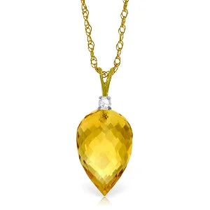 pearl braided necklace-9.55 Carat 14K Solid Yellow Gold Necklace Diamond Briolette Drop Citrine