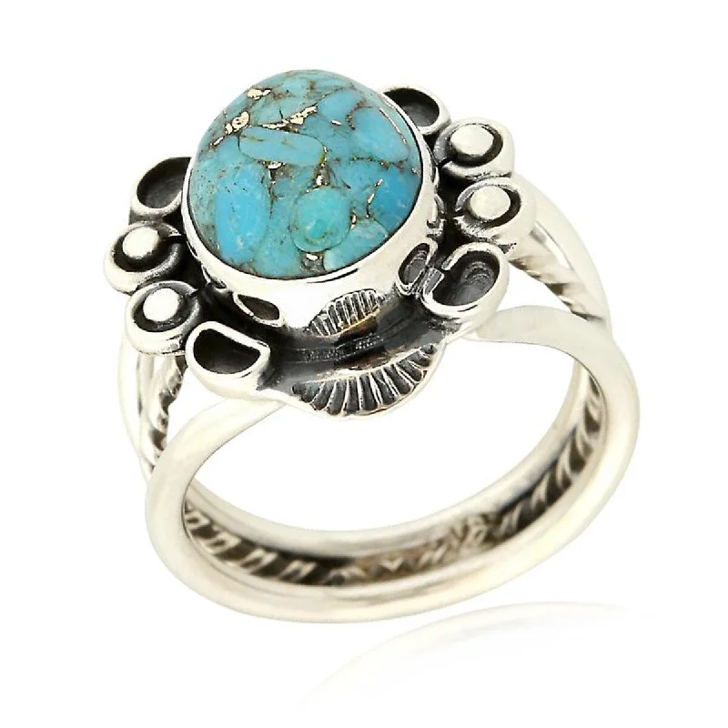 thin gold ring-925 Sterling Silver Blue Copper Turquoise Ring