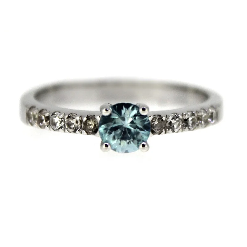 stamped wedding ring-925 Sterling Silver Blue Zircon and White Natural Zircon Solitaire Ring