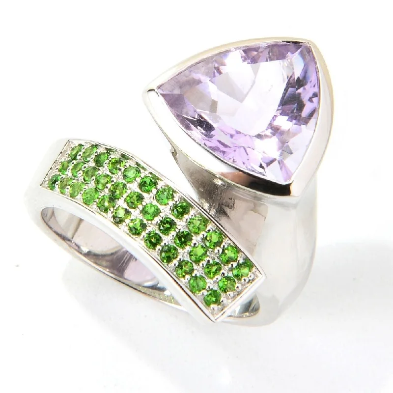 gibbous moon ring-925 Sterling Silver Chrome Diopside and Pink Amethyst Ring