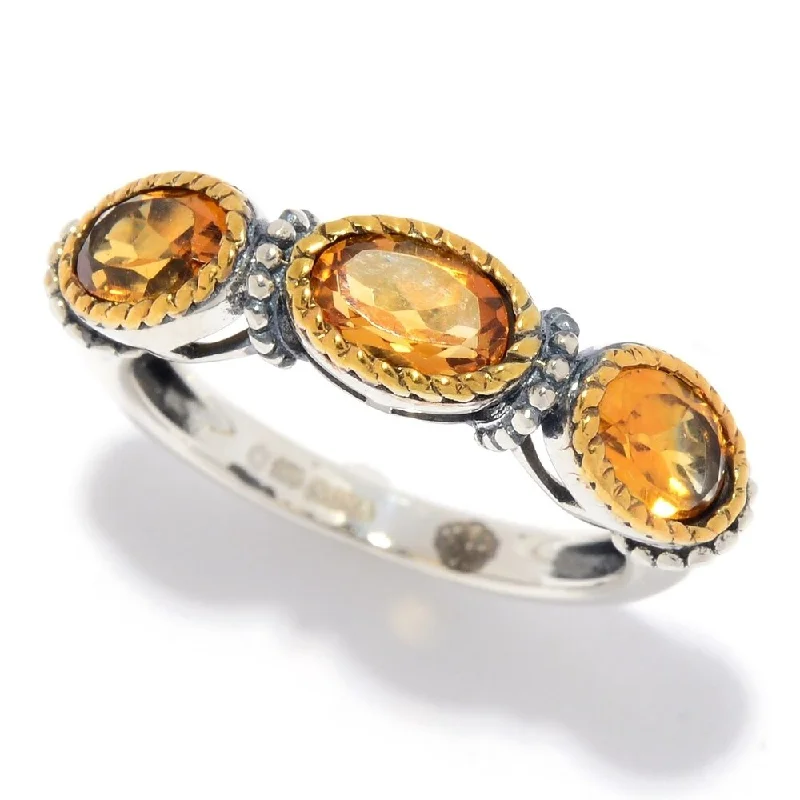 ruby band ring-925 Sterling Silver Madeira Citrine 3-Stone Ring