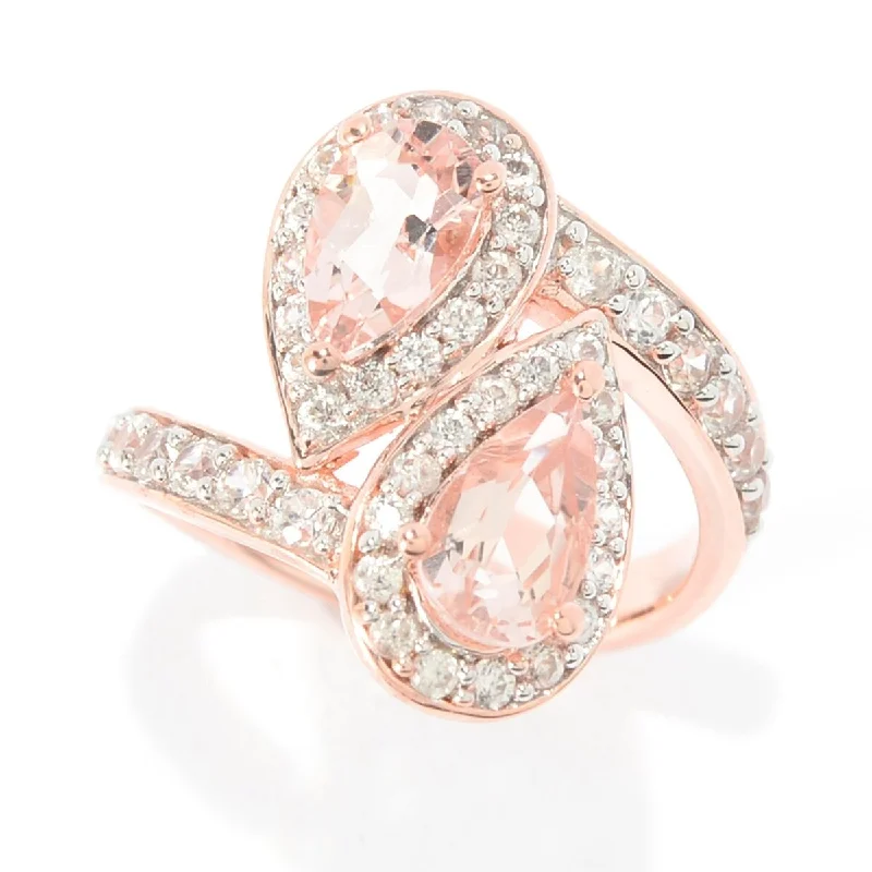 urban gold ring-925 Sterling Silver Morganite and White Natural Zircon Bypass Ring