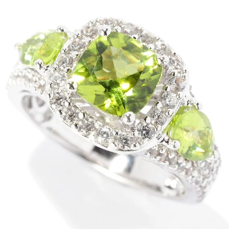 bendable stacking ring-925 Sterling Silver Peridot and White Natural Zircon Ring