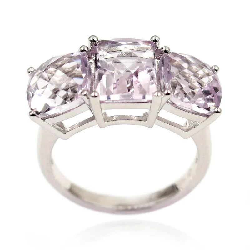 rose gold knotted ring-925 Sterling Silver Pink Amethyst 3-Stone Ring