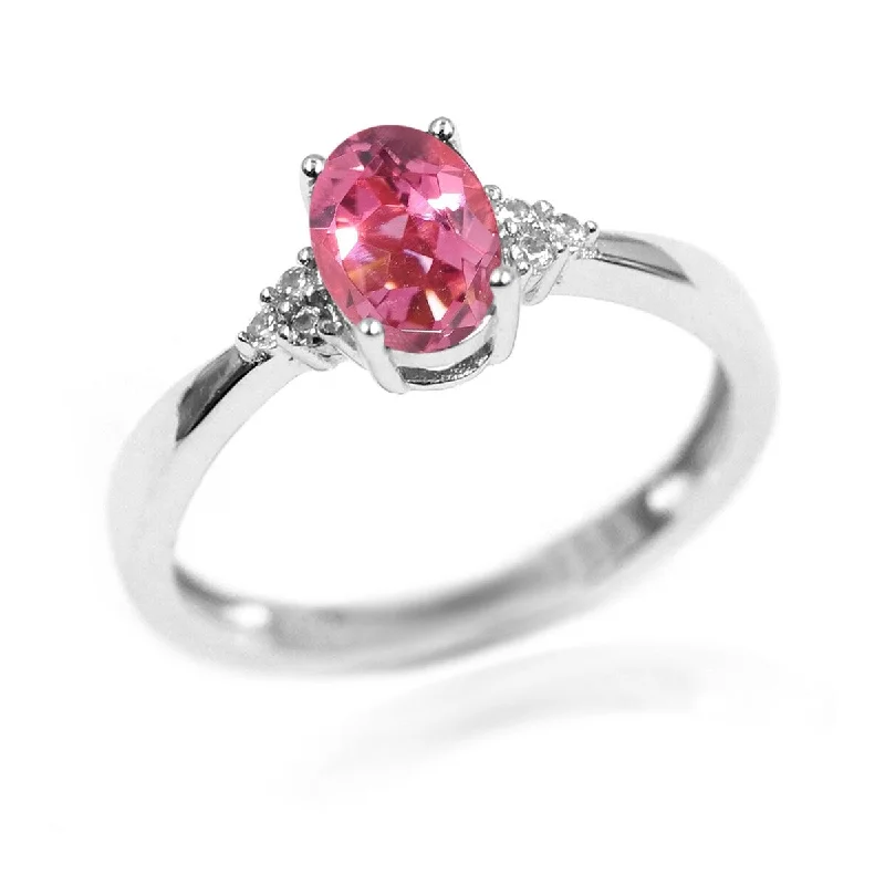 urban gemstone ring-925 Sterling Silver Pink Tourmaline and White Natural Zircon Ring