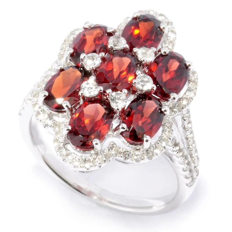 thin diamond ring-925 Sterling Silver Red Garnet and White Topaz Ring