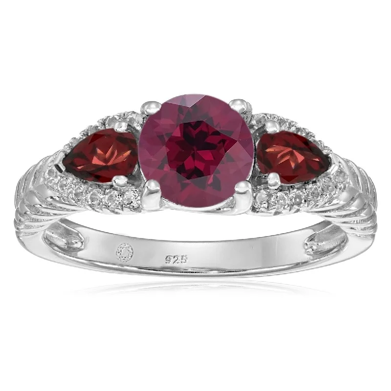 thin eternity ring-925 Sterling Silver Red Garnet,Rhodolite Garnet,White Topaz Ring