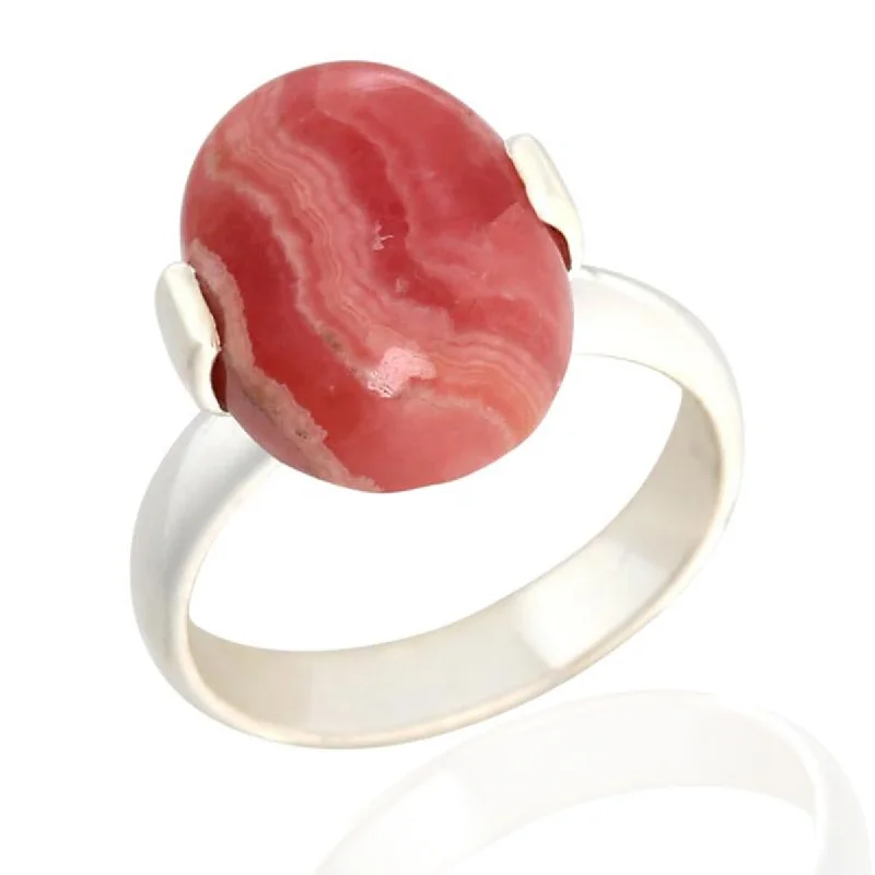 heavy gemstone ring-925 Sterling Silver Rhodochrosite Solitaire Ring