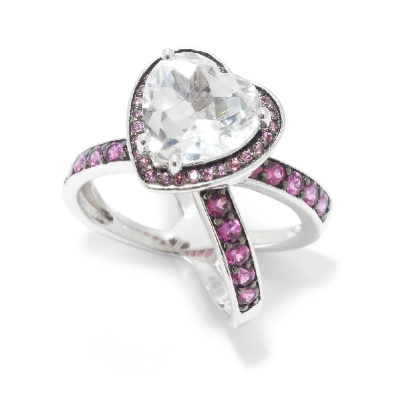 flow-shaped ring-925 Sterling Silver Rhodolite Garnet and White Topaz Ring