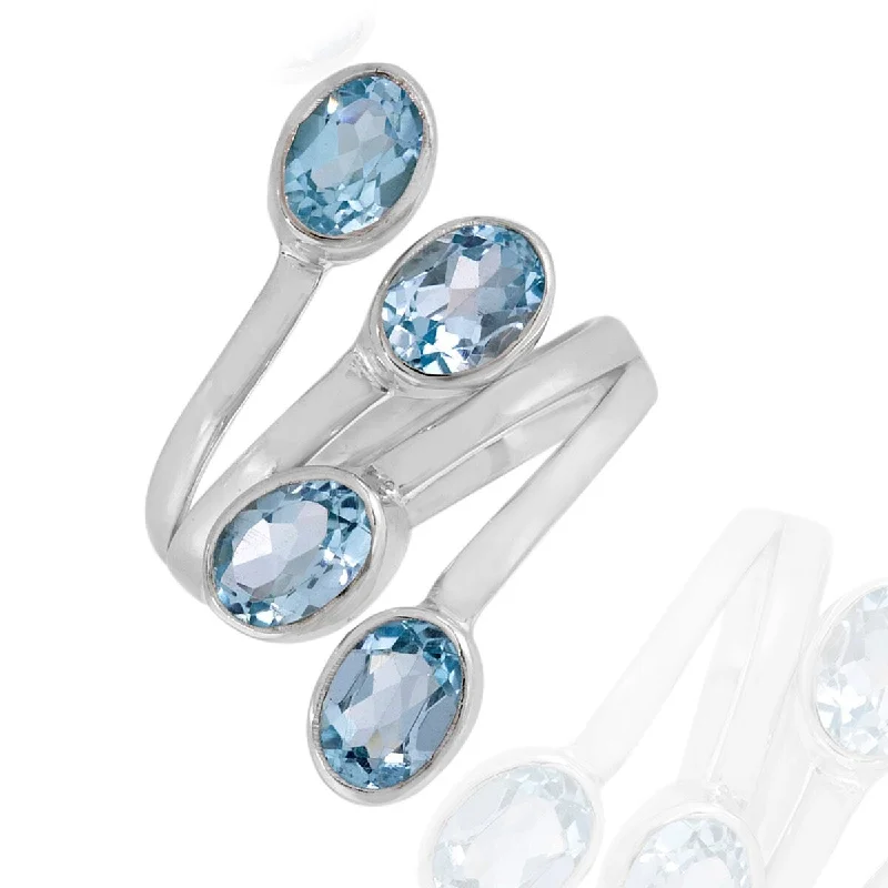 chiseled silver band ring-925 Sterling Silver Sky Blue Topaz Bypass Ring