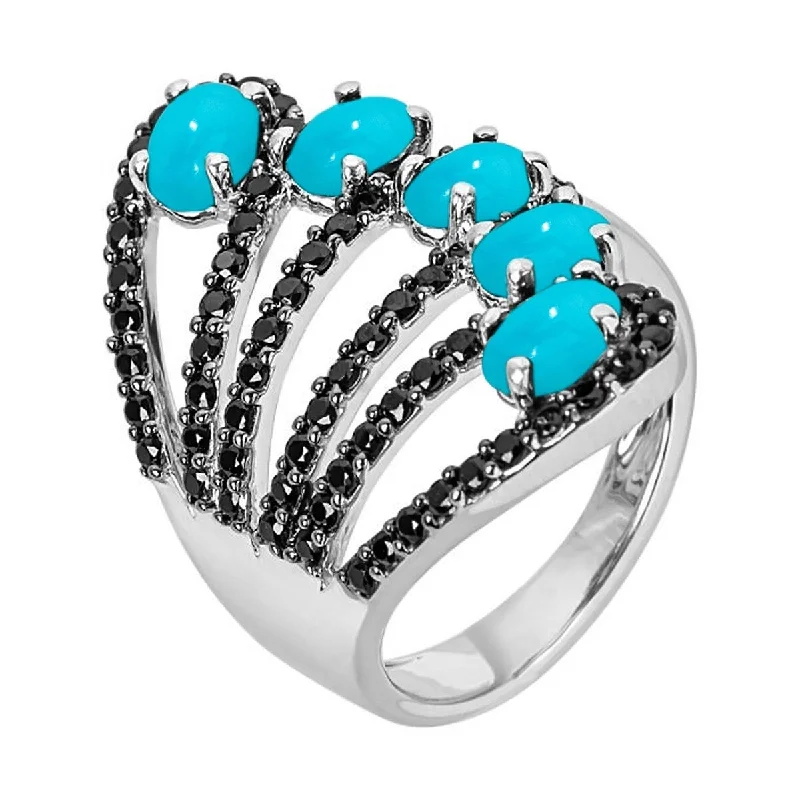 bendable stacking ring-925 Sterling Silver Sleeping Beauty Turquoise And Black Spinel Ring