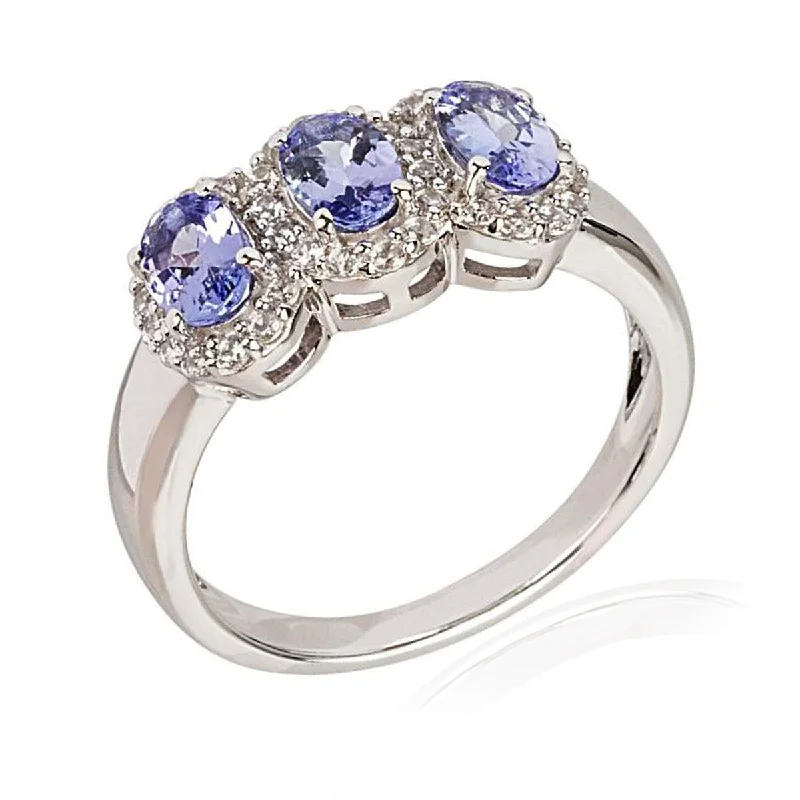 bendable gold ring-925 Sterling Silver Tanzanite And White Natural Zircon 3-Stone Ring