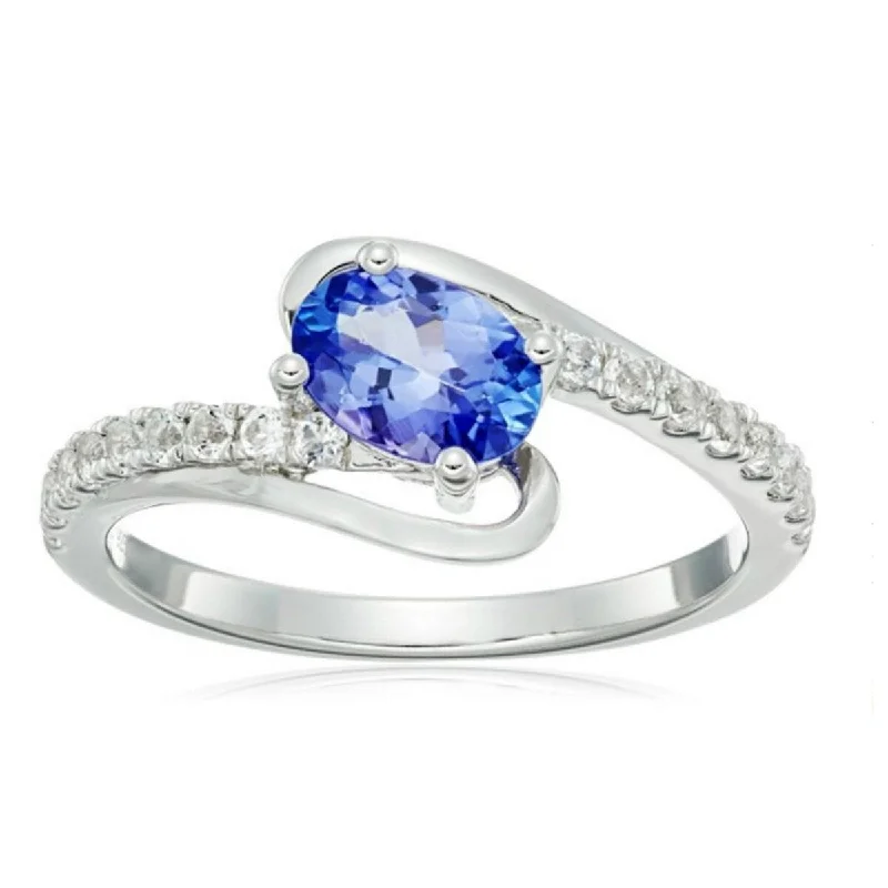 pearl knotted ring-925 Sterling Silver Tanzanite with White Topaz Ring Size - 7