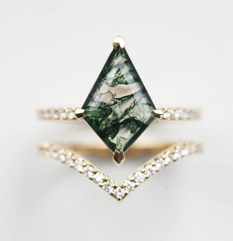 rose gold garnet ring-Anna Moss Agate And Diamond Kite Ring Set