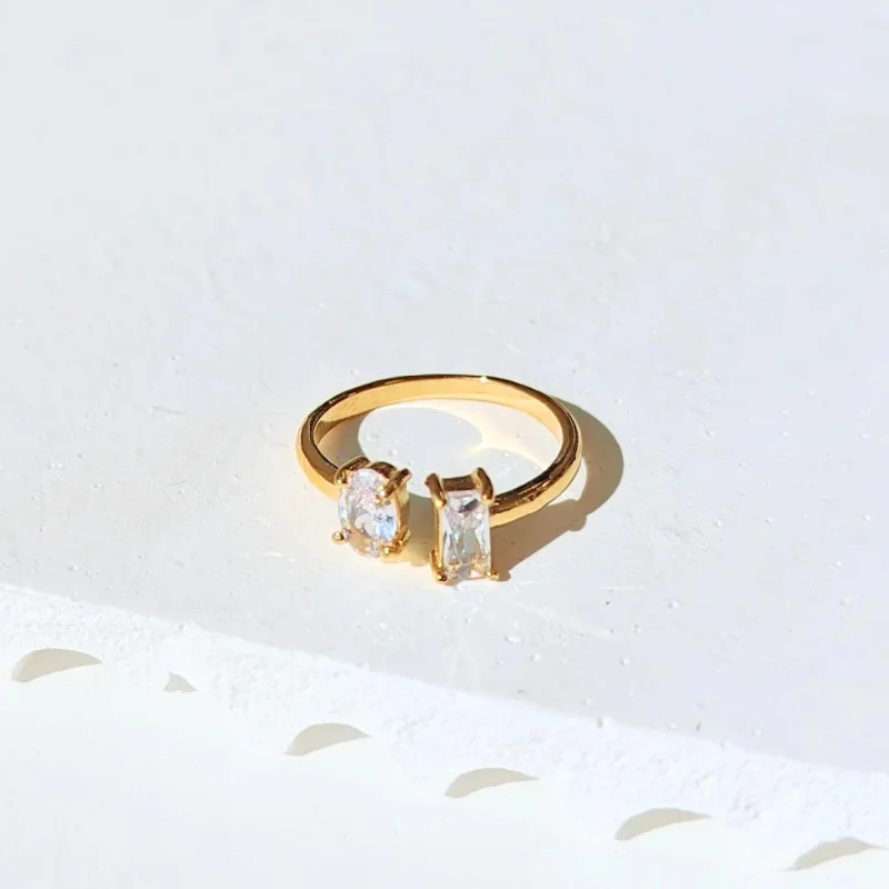 bendable birthstone ring-Asymmetrical Double Diamond Ring