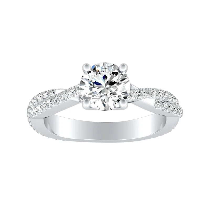 luxurious cocktail ring-Auriya 1 1/2ct Twisted Moissanite and 1/2ctw Diamond Engagement Ring 14K Gold