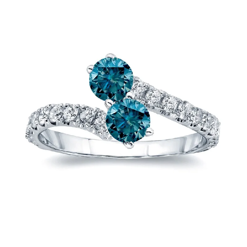 stamped monogram ring-Auriya 1 1/2ctw Round 2-Stone Blue Diamond Engagement Ring 14K Gold