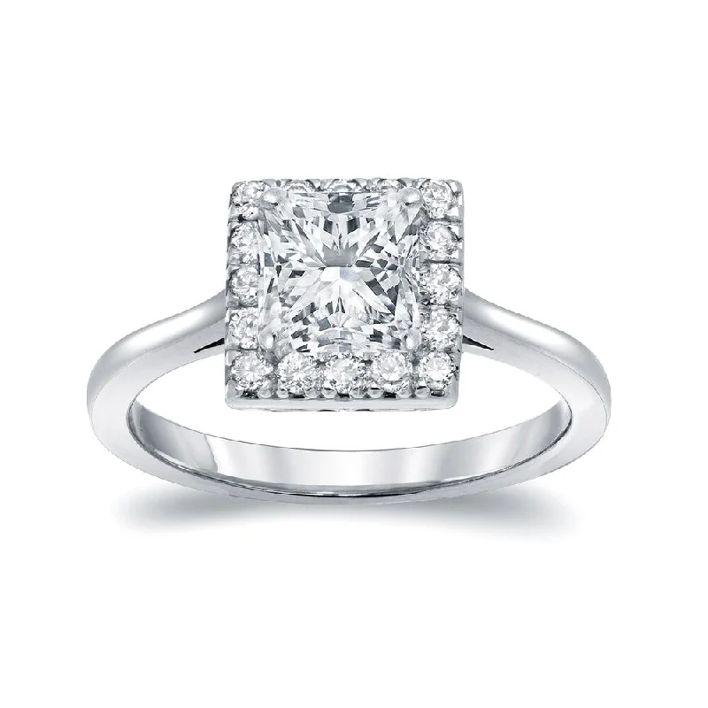 urban gemstone ring-Auriya 1 3/4ctw Princess Cut Halo Diamond Engagement Ring Platinum Certified (I-J, SI2-I1)