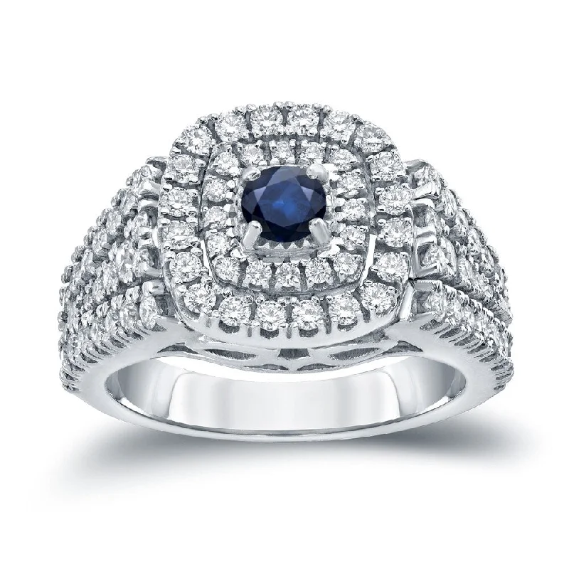 elegant stacking ring-Auriya 1/4ct Round Blue Sapphire and 1ct TDW Diamond Halo Engagement Ring 14k Gold