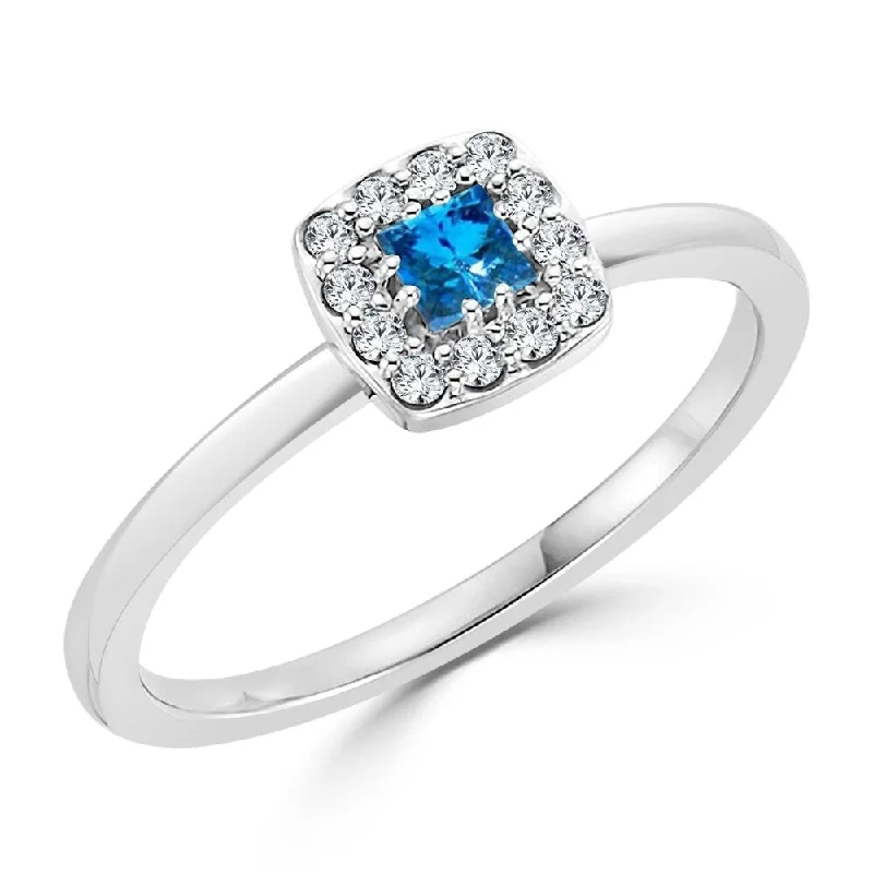 ten-stone ring-Auriya 1/4ctw Princess Cut Blue Sapphire and Halo Diamond Engagement Ring 10k Gold