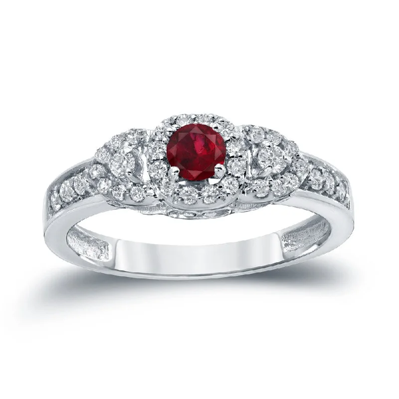 regency silver ring-Auriya 1/5ct Red Ruby and 1/10ct TDW Diamond Halo Engagement Ring 14k Gold