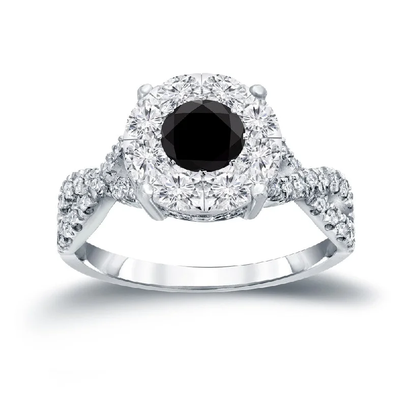 stamped monogram ring-Auriya 1 carat TW Infinity Black Diamond Halo Engagement Ring 14k Gold