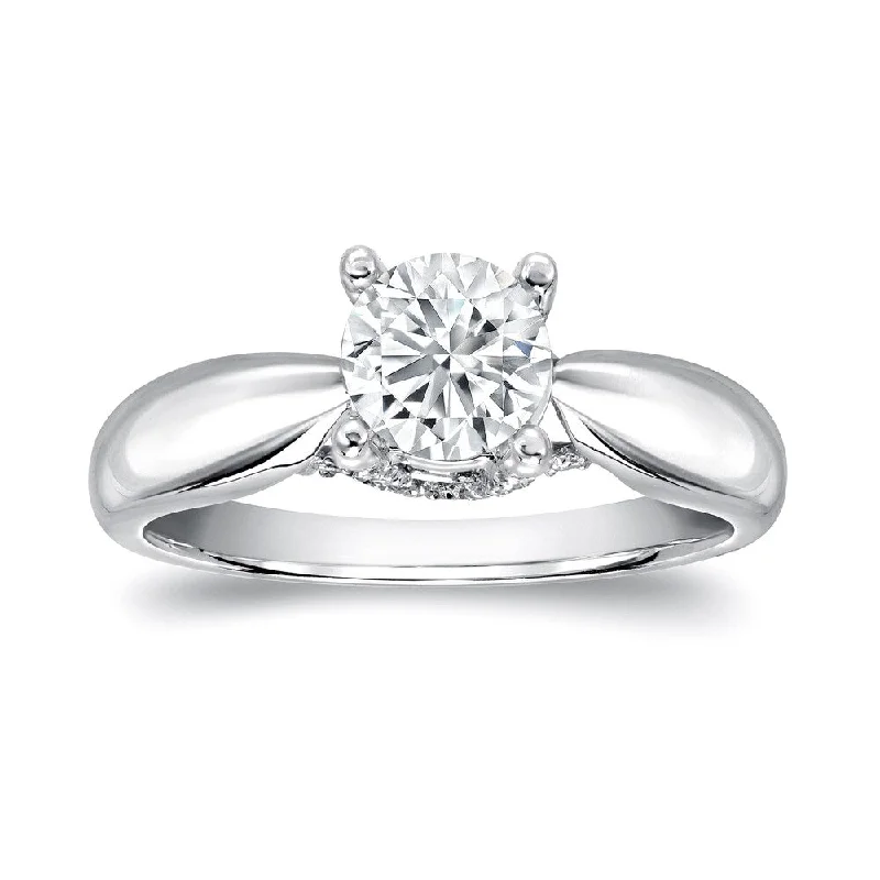 thin couple ring-Auriya 1 carat TW Round Solitaire Diamond Engagement Ring 14k White Gold