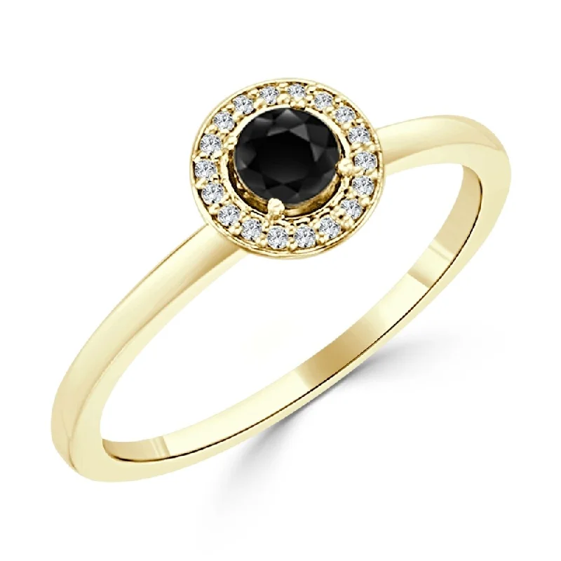 rose gold ten-band ring-Auriya 10K Gold 1/3ct TDW Simple Black Diamond Halo Engagement Ring