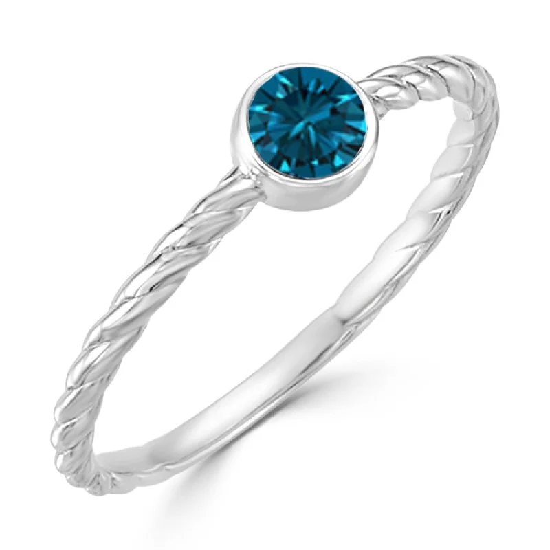 tarnished silver ring-Auriya 10k Gold 1/4ctw Ultra-thin Twisted Solitaire Blue Diamond Engagement Ring (I1-I2)