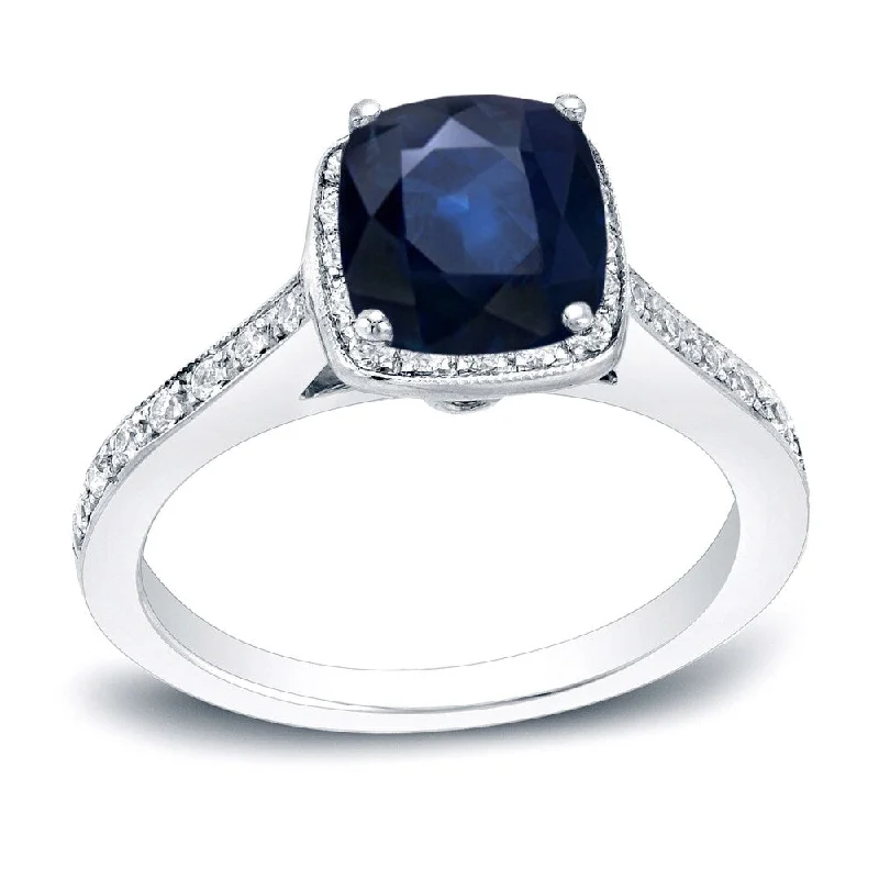 leafy-themed stack ring-Auriya 14k Gold 1 1/2ct Cushion-cut Sapphire and Diamond Halo Engagement Ring 1/2ctw (H-I, SI1-SI2)