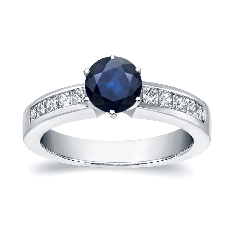 bendable promise ring-Auriya 14k Gold 1/2ct Blue Sapphire Channel Set Diamond Engagement Ring 1/2ctw (H-I, SI1-SI2)